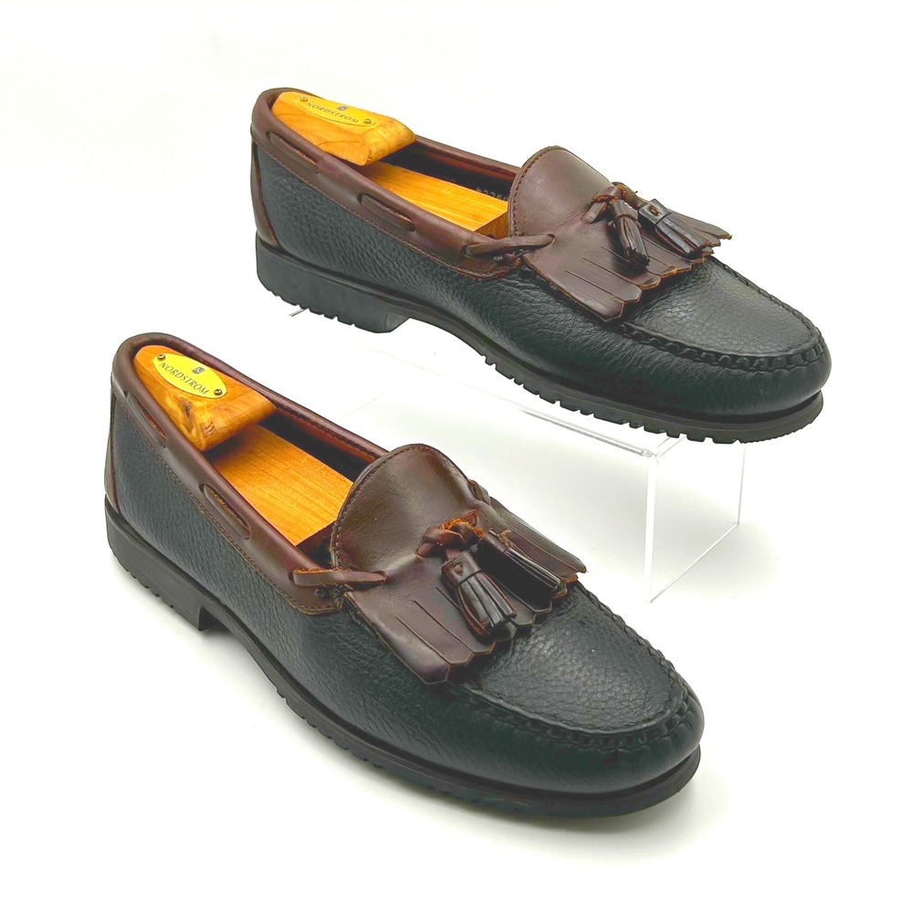 Allen Edmonds Nashua Loafers 9.5 Black Brown Tassel Kiltie Pebble Grain Preppy‎